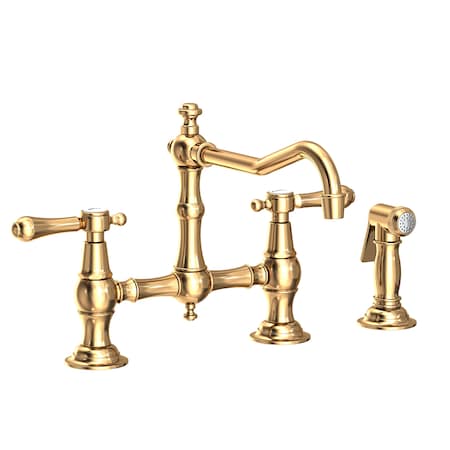 Newport Brass Kitchen Bridge Faucet With Side Spray, Brass 9462-03N
